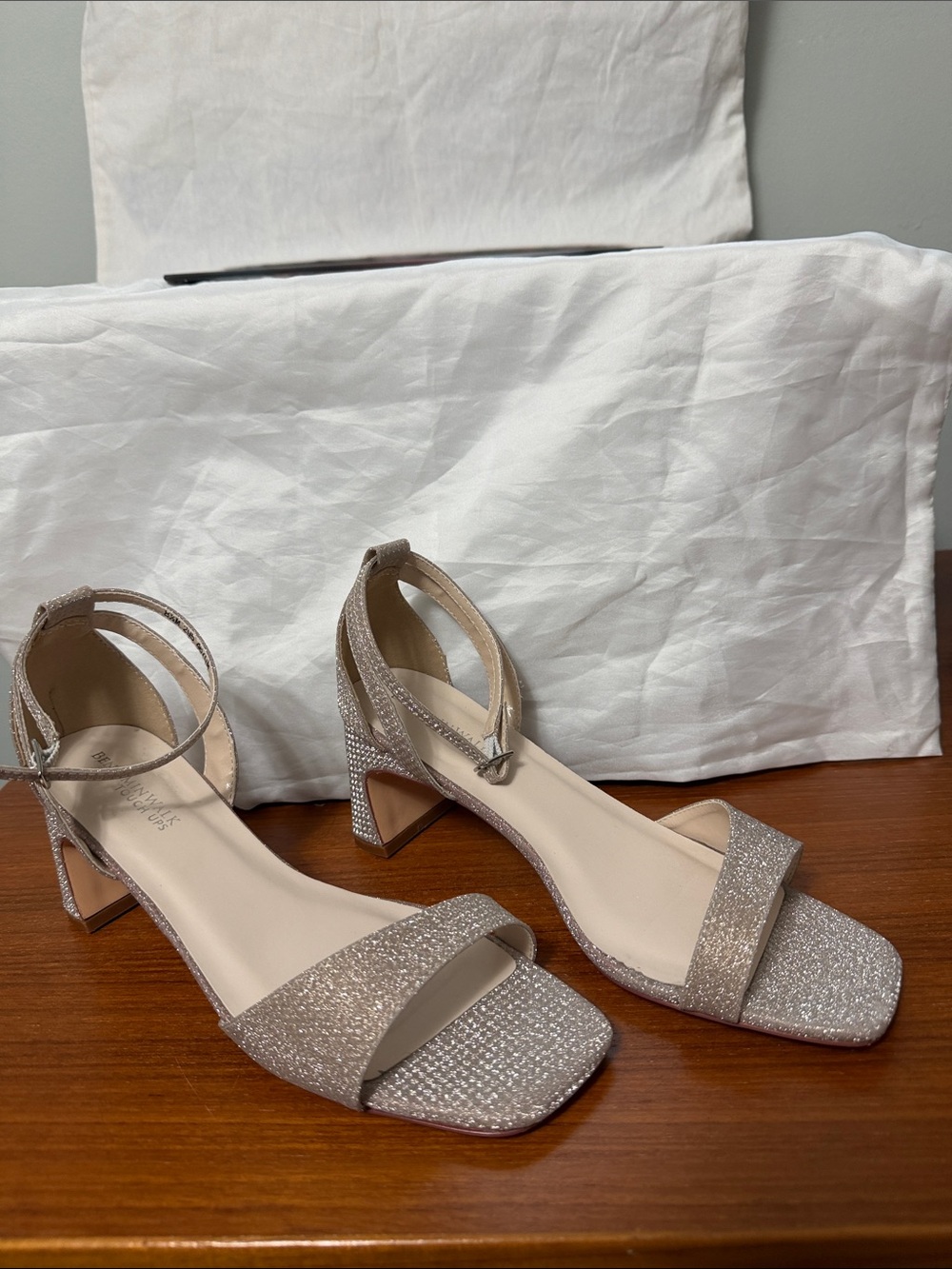 Benjamin Walk Glitter Block Heel Sandals in Champagne Sparkle
